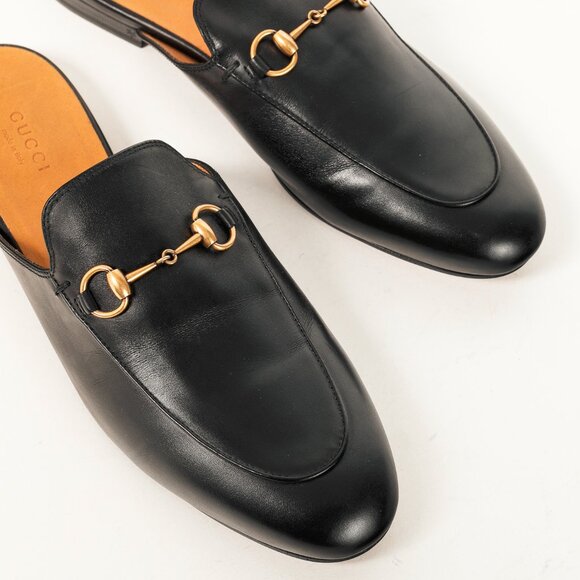 Gucci Princetown Gold Horsebit Black Leather Slipper Mule - Picture 6 of 10